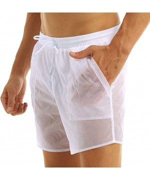 Mens See-Through Drawstring Lingerie Underwear Sheer Mesh Beach Shorts Swim Trunks - White - CH18UTNXI50 $24.55-Briefs