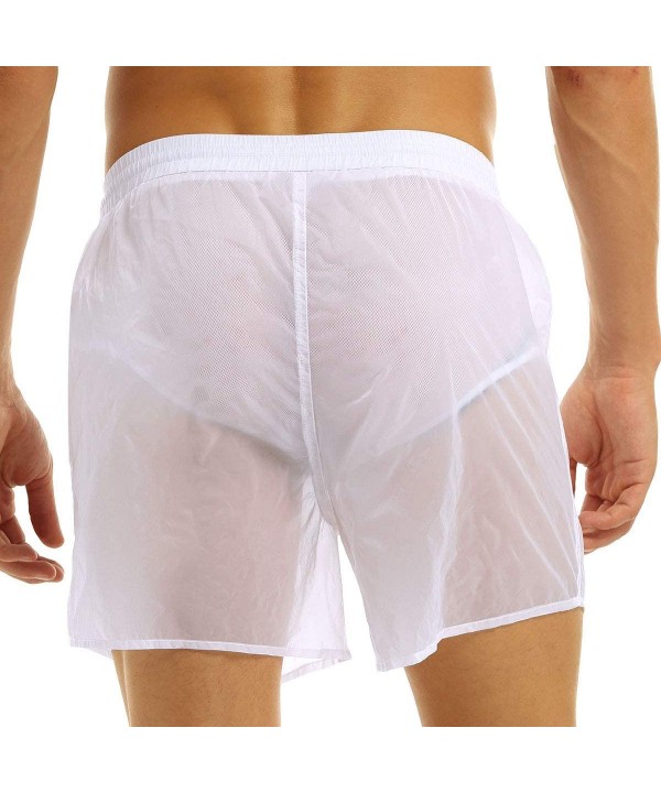 Mens See-Through Drawstring Lingerie Underwear Sheer Mesh Beach Shorts Swim Trunks - White - CH18UTNXI50 $24.55-Briefs