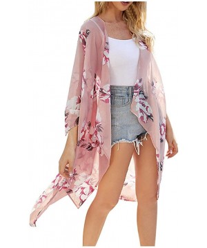 Women's Beach Cover Up Cardigans Floral Bohemian Printed Open Front Draped Kimono Loose Cardigan - Pink - C2193WU7YIN $17.21-...