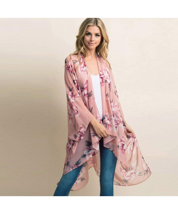 Women's Beach Cover Up Cardigans Floral Bohemian Printed Open Front Draped Kimono Loose Cardigan - Pink - C2193WU7YIN $17.21-...