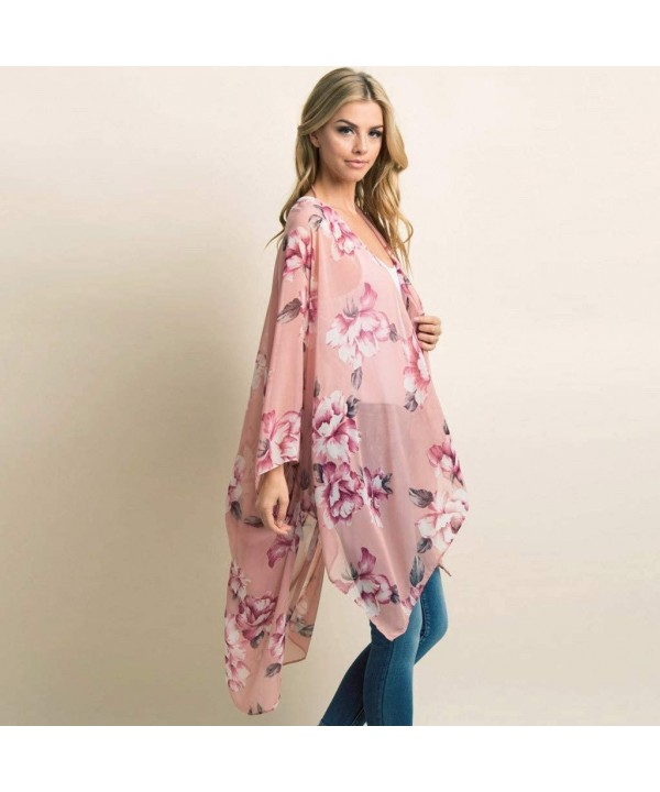 Women's Beach Cover Up Cardigans Floral Bohemian Printed Open Front Draped Kimono Loose Cardigan - Pink - C2193WU7YIN $17.21-...