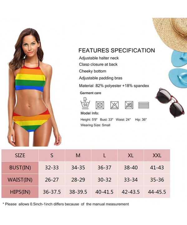 Women's High Neck Halter Swimsuits National Flags Padding Bikini Set 2 Piece Bathing Suits S XXL Lgbt Rainbow Flag - CZ1906X9...