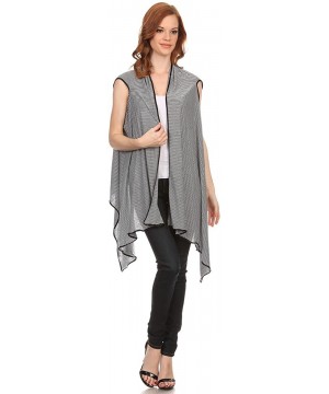 Asymmetrical Draped Soft Black & White Striped Open Front Vest Cover-Up - C411ZXHNEHX $9.12-Cover-Ups