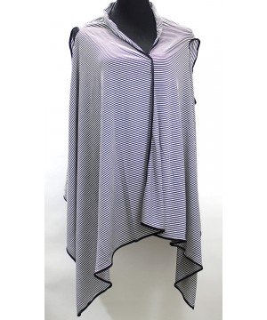 Asymmetrical Draped Soft Black & White Striped Open Front Vest Cover-Up - C411ZXHNEHX $9.12-Cover-Ups