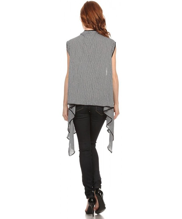 Asymmetrical Draped Soft Black & White Striped Open Front Vest Cover-Up - C411ZXHNEHX $9.12-Cover-Ups