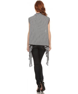 Asymmetrical Draped Soft Black & White Striped Open Front Vest Cover-Up - C411ZXHNEHX $9.12-Cover-Ups