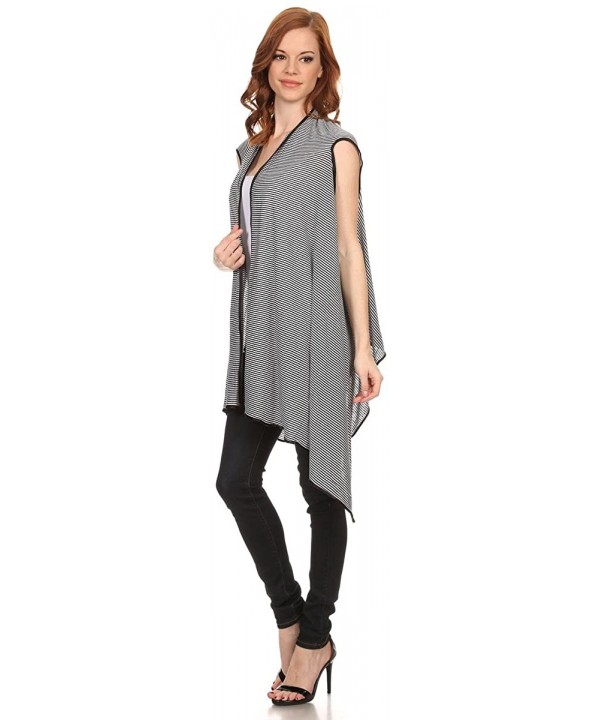 Asymmetrical Draped Soft Black & White Striped Open Front Vest Cover-Up - C411ZXHNEHX $9.12-Cover-Ups