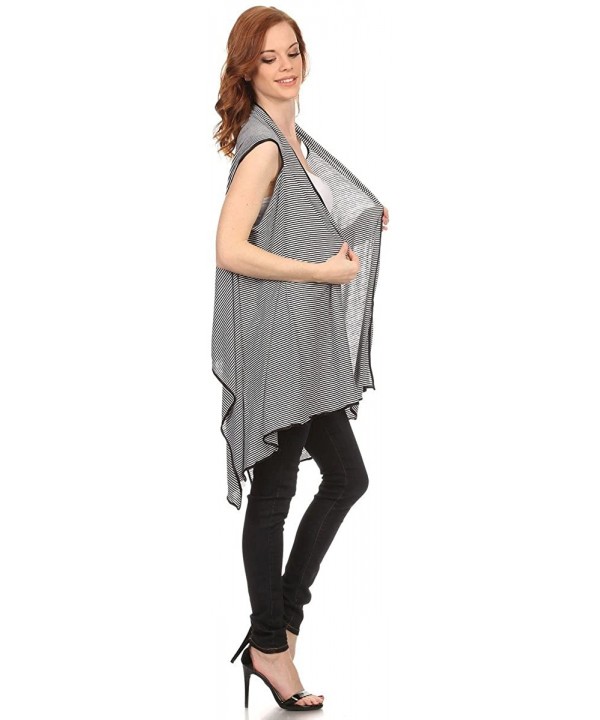 Asymmetrical Draped Soft Black & White Striped Open Front Vest Cover-Up - C411ZXHNEHX $9.12-Cover-Ups