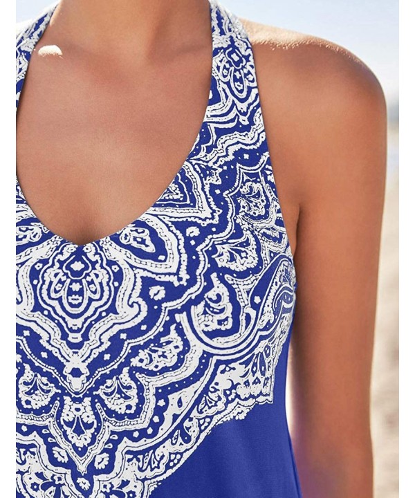 Women's Swimsuits Floral Leopard Printed Strappy Racerback Tankini Swim Top Bathing Suits (NO Bottom) - Blue - CY196SYUQC6 $2...