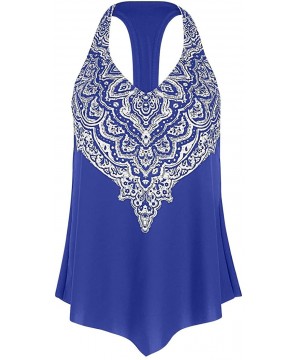 Women's Swimsuits Floral Leopard Printed Strappy Racerback Tankini Swim Top Bathing Suits (NO Bottom) - Blue - CY196SYUQC6 $2...