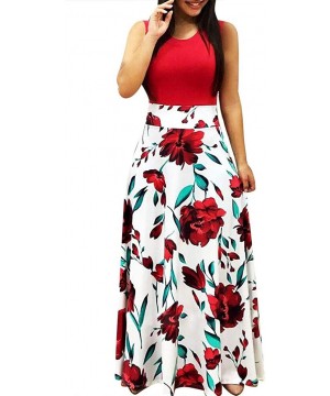 Maxi Dress for Women Chaofanjiancai Bohemian Printed Sleeveless Casual Long Dress Beach Tank Dress with Pockets Red02 - C718S...