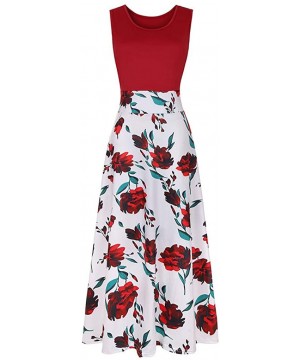 Maxi Dress for Women Chaofanjiancai Bohemian Printed Sleeveless Casual Long Dress Beach Tank Dress with Pockets Red02 - C718S...