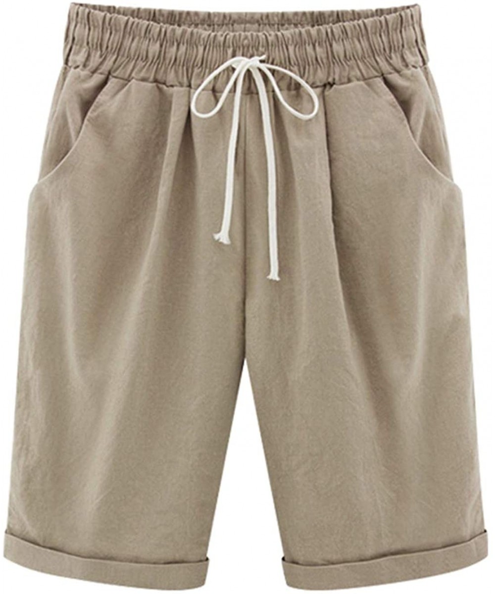 Summer Shorts for Women Drape High Waist with Drawstring Solid Oversize Pockets Beach Pants - Khaki - CY198UU6KWW $25.91-Tank...