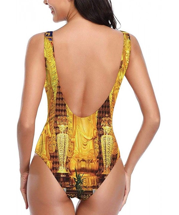 Buddha Decor One Piece Swimsuit for Women U Neck Backness Swimsuits Beachwear - White - CK19D3NQG8U $38.93-One-Pieces