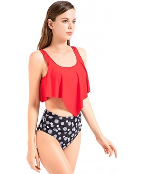 Women Bikini Swimsuit High Waist Ruffled Flounce Top with Swim Bottom Two Pieces Bathing Suits - Red - CG18WDRACK3 $12.36-Sets