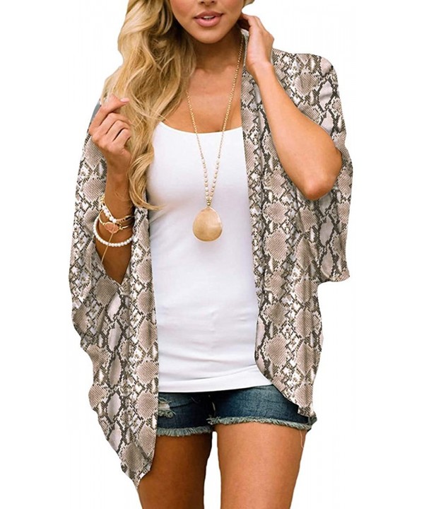 Womens Summer Open Front Chiffon Floral Leopard Short Sleeve Cardigan Beach Cover up - C3 - C818RTS6H99 $12.10-Cover-Ups