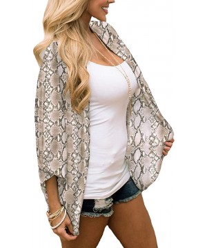 Womens Summer Open Front Chiffon Floral Leopard Short Sleeve Cardigan Beach Cover up - C3 - C818RTS6H99 $12.10-Cover-Ups