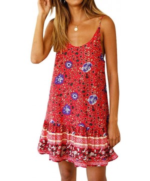 Women's Summer Halter Straps Sundresses Swing Short Beach Bikini Cover Up Dress - Red - CC18NW8GRMY $14.69-Cover-Ups