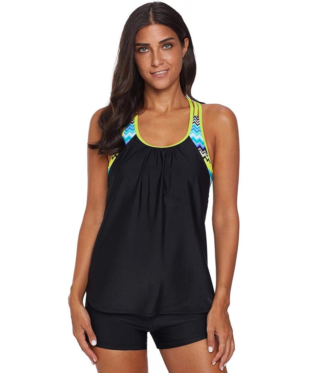 Women's Tank Top Tankini Swimsuit Rash Guard Set - Black - CF18Z3D4D53 $22.99-Rash Guards