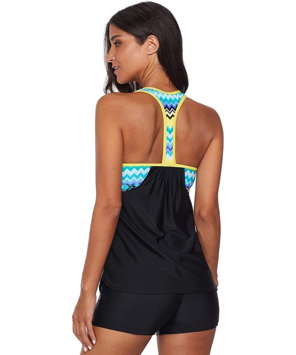 Women's Tank Top Tankini Swimsuit Rash Guard Set - Black - CF18Z3D4D53 $22.99-Rash Guards