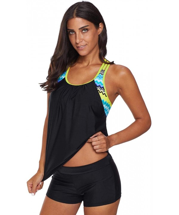 Women's Tank Top Tankini Swimsuit Rash Guard Set - Black - CF18Z3D4D53 $22.99-Rash Guards