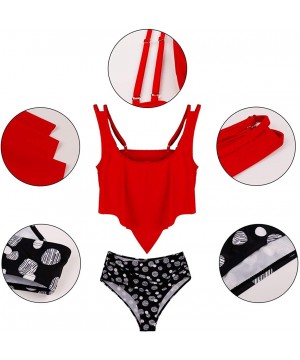 Women Bikini Swimsuit High Waist Ruffled Flounce Top with Swim Bottom Two Pieces Bathing Suits - Red - CG18WDRACK3 $12.36-Sets