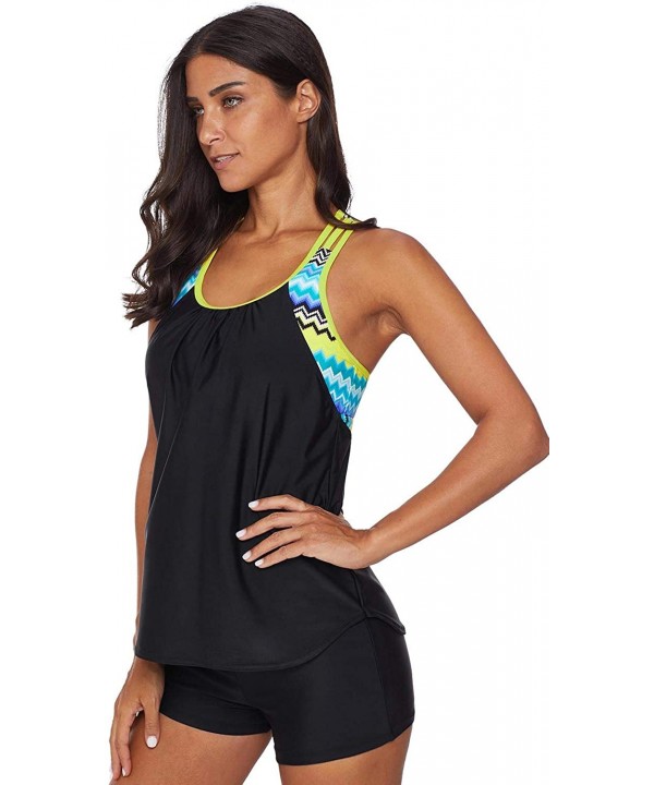 Women's Tank Top Tankini Swimsuit Rash Guard Set - Black - CF18Z3D4D53 $22.99-Rash Guards