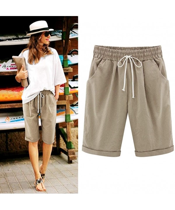 Summer Shorts for Women Drape High Waist with Drawstring Solid Oversize Pockets Beach Pants - Khaki - CY198UU6KWW $25.91-Tank...