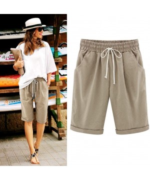 Summer Shorts for Women Drape High Waist with Drawstring Solid Oversize Pockets Beach Pants - Khaki - CY198UU6KWW $25.91-Tank...