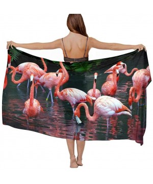 Women Chiffon Scarf Sunscreen Shawl Wrap Swimsuit Cover Up Beach Sarongs - Pink Red Flamingo - CD19C6NDEGN $22.81-Cover-Ups