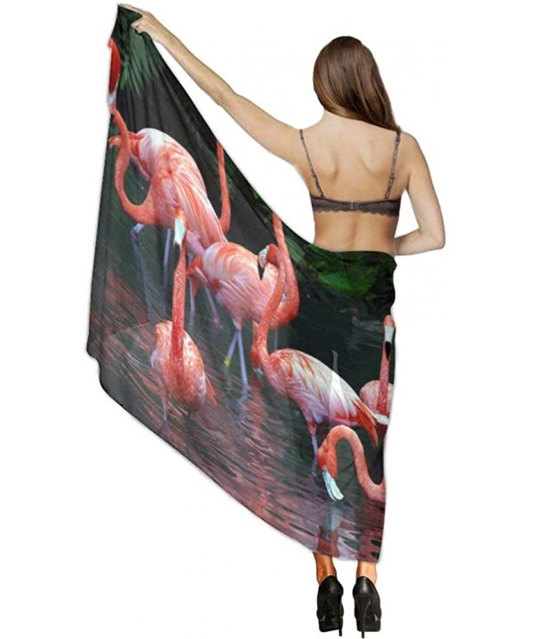 Women Chiffon Scarf Sunscreen Shawl Wrap Swimsuit Cover Up Beach Sarongs - Pink Red Flamingo - CD19C6NDEGN $22.81-Cover-Ups