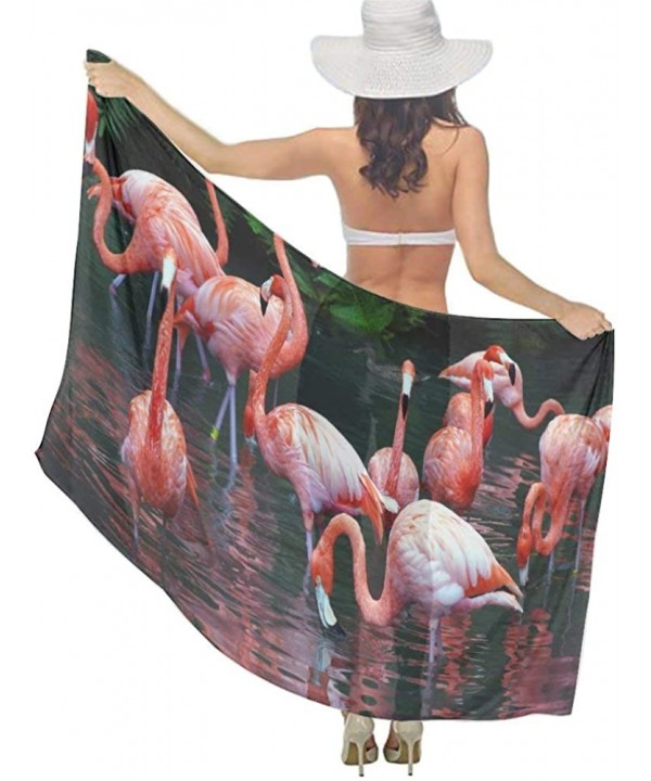 Women Chiffon Scarf Sunscreen Shawl Wrap Swimsuit Cover Up Beach Sarongs - Pink Red Flamingo - CD19C6NDEGN $22.81-Cover-Ups