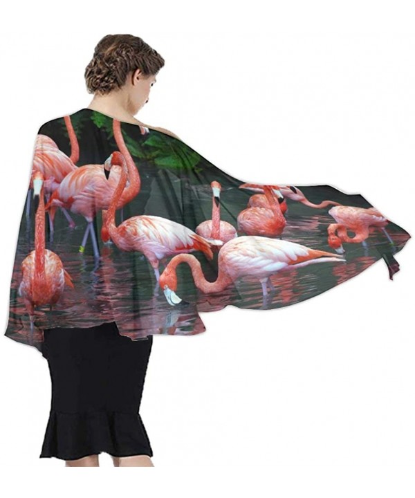 Women Chiffon Scarf Sunscreen Shawl Wrap Swimsuit Cover Up Beach Sarongs - Pink Red Flamingo - CD19C6NDEGN $22.81-Cover-Ups