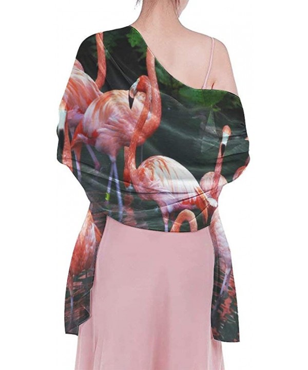 Women Chiffon Scarf Sunscreen Shawl Wrap Swimsuit Cover Up Beach Sarongs - Pink Red Flamingo - CD19C6NDEGN $22.81-Cover-Ups