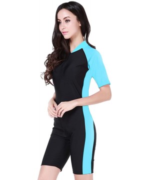 Short Sleeve One Piece Swimwear Swimsuit - Light Blue-women - CH11XAY6UDZ $16.89-Racing