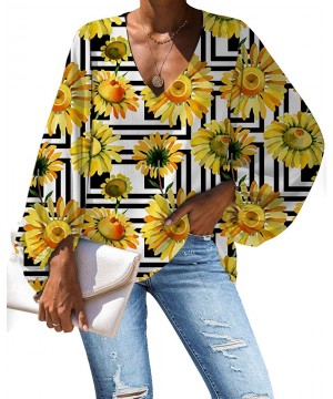 Deep V Neck Tops and Blouses for Work Sunflower Cover Up Batwing Long Sleeve Loose Shirts - Sunflower 3 - CB1932EECC4 $22.94-...