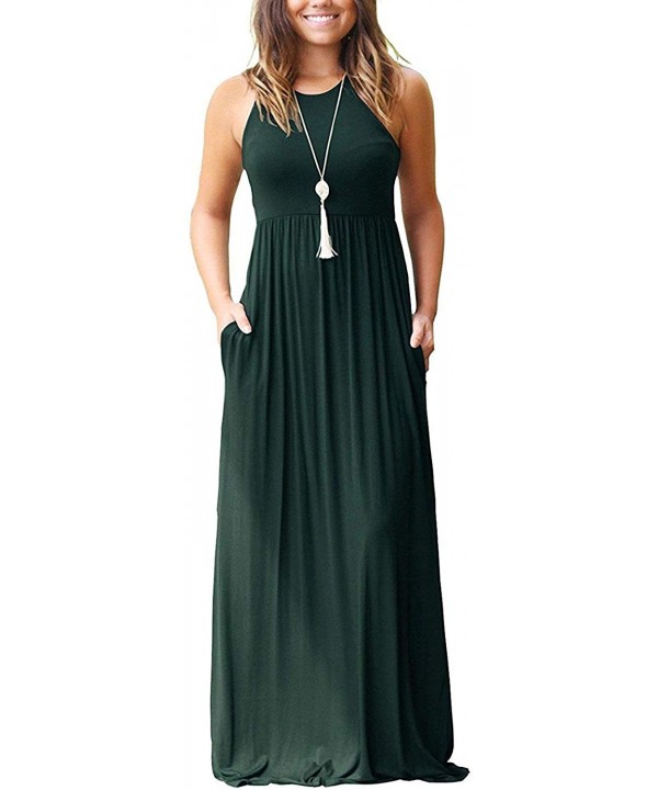 Women's Long Maxi Dresses with Pockets Casual Loose Plain Dresses Floor Length - 01dark Green - CS18Q6CNG5Q $14.04-Cover-Ups