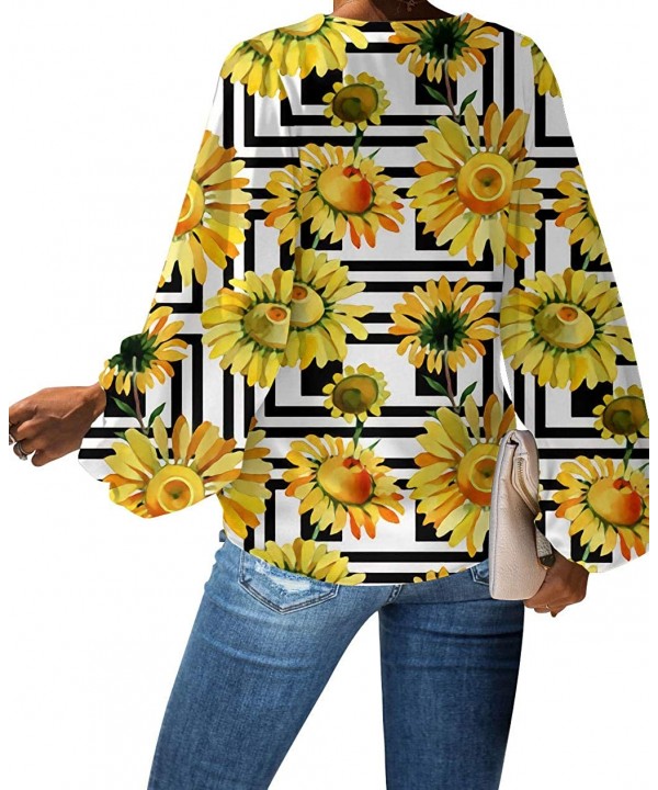 Deep V Neck Tops and Blouses for Work Sunflower Cover Up Batwing Long Sleeve Loose Shirts - Sunflower 3 - CB1932EECC4 $22.94-...