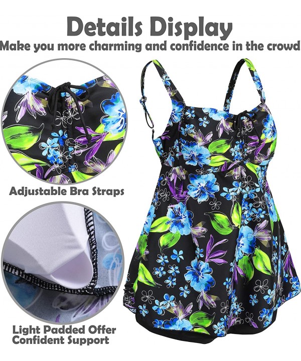 Womens Plus Size Swimsuits Swimwear Bathing Suit Two Piece Tankini Floral Print - Blue & Yellow - C918QY5OHLY $19.41-Sets