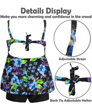 Womens Plus Size Swimsuits Swimwear Bathing Suit Two Piece Tankini Floral Print - Blue & Yellow - C918QY5OHLY $19.41-Sets