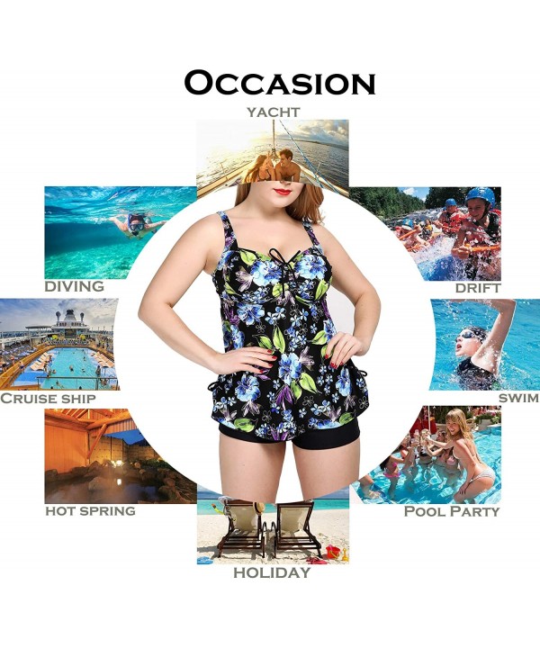 Womens Plus Size Swimsuits Swimwear Bathing Suit Two Piece Tankini Floral Print - Blue & Yellow - C918QY5OHLY $19.41-Sets