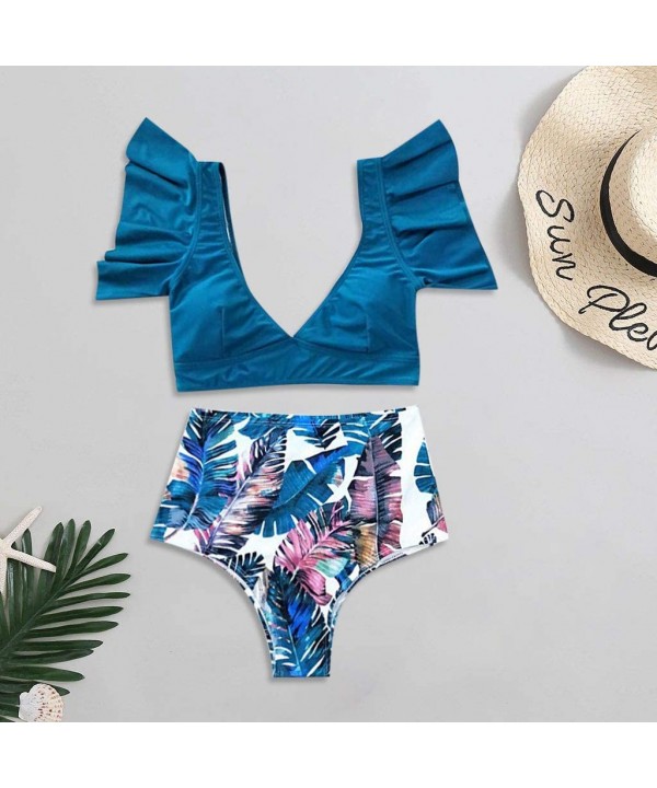 Women High Waist Bikini Push Up Bikinis Print Swimsuit Female Beachwear Swimwear Nice Gifts for Lover - Blue - CL196UQ06U5 $1...