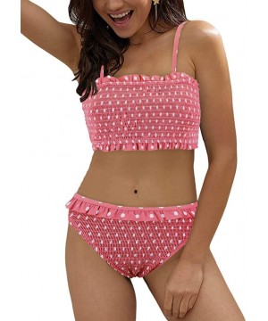 Womens 2 Pieces Bandeau Bikini Set Ruched Swimsuits Off Shoulder High Waist Bathing Suit - Pink693 - CP193EZLKYU $26.86-Tankinis