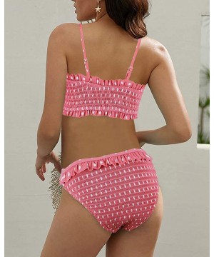 Womens 2 Pieces Bandeau Bikini Set Ruched Swimsuits Off Shoulder High Waist Bathing Suit - Pink693 - CP193EZLKYU $26.86-Tankinis