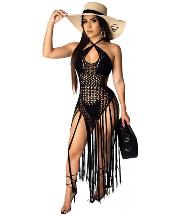 Womens See Through Cover Up Sexy Halter Hollow Out Mesh Dress - Black - CK18T4564H0 $34.83-Cover-Ups