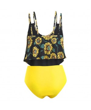 Swimsuits for Women Tankini Set Two Pieces Sexy Sunflower Floral Print Ruffled Top Bikini Swimwear Bathing Suit Yellow - CH18...