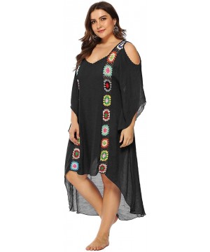 Women Swimsuit Cover Ups Bathing Suit Beachwear Coverups Dress Cotton Crochet Bikini Cover Ups - Black-xxxl - CV18T3KH5O0 $25...