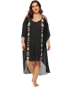 Women Swimsuit Cover Ups Bathing Suit Beachwear Coverups Dress Cotton Crochet Bikini Cover Ups - Black-xxxl - CV18T3KH5O0 $25...