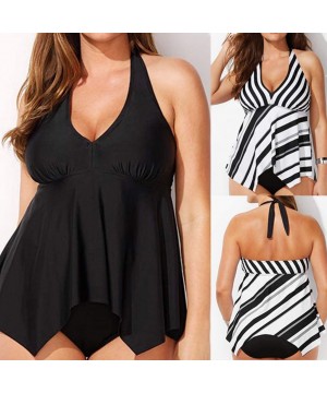 Women Two Piece Swimsuit- Tankini Sets Bikini Swimwear with Boy Short Bathing Suits Top S-5XL Plus Size Beach Sets - B Black ...