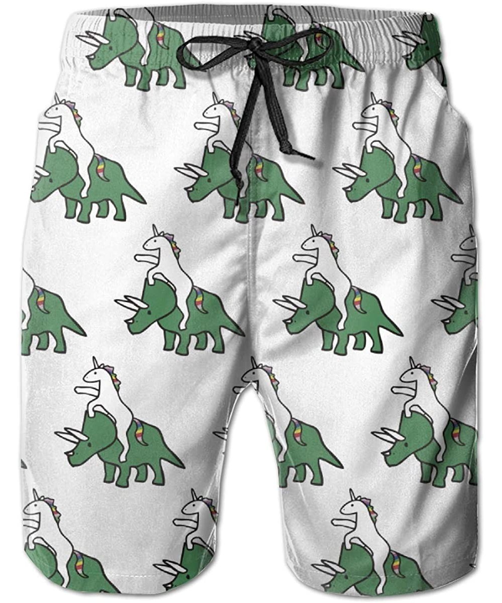 Men Boys Fashion Swim Trunks Quick Dry Summer Beach Shorts with Pockets - Funny Unicorn Riding Triceratops - CM19CA4S600 $30....